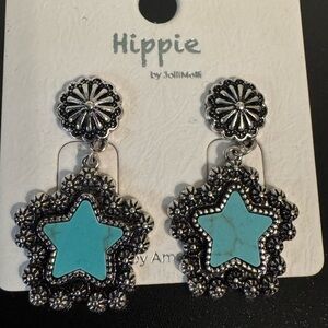 Hippie Star Earrings with Turquoise Accent